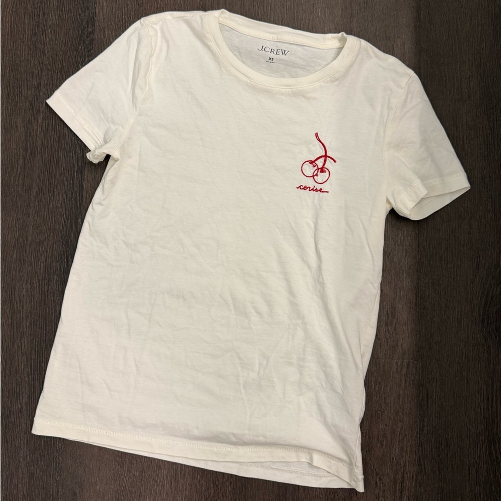 J.Crew White Tee with Red Cherry Design